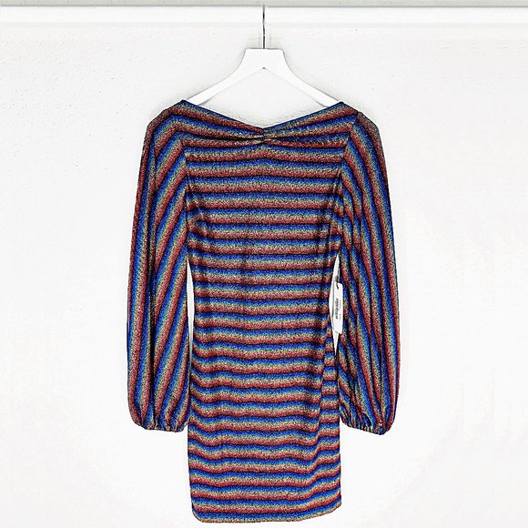 SAYLOR Dresses & Skirts - SAYLOR Acadia Rainbow Stripe Shimmer Balloon-Sleeve Cocktail Dress